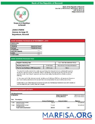 Blank Burundi Bank of the Republic of Burundi bank statement word sample